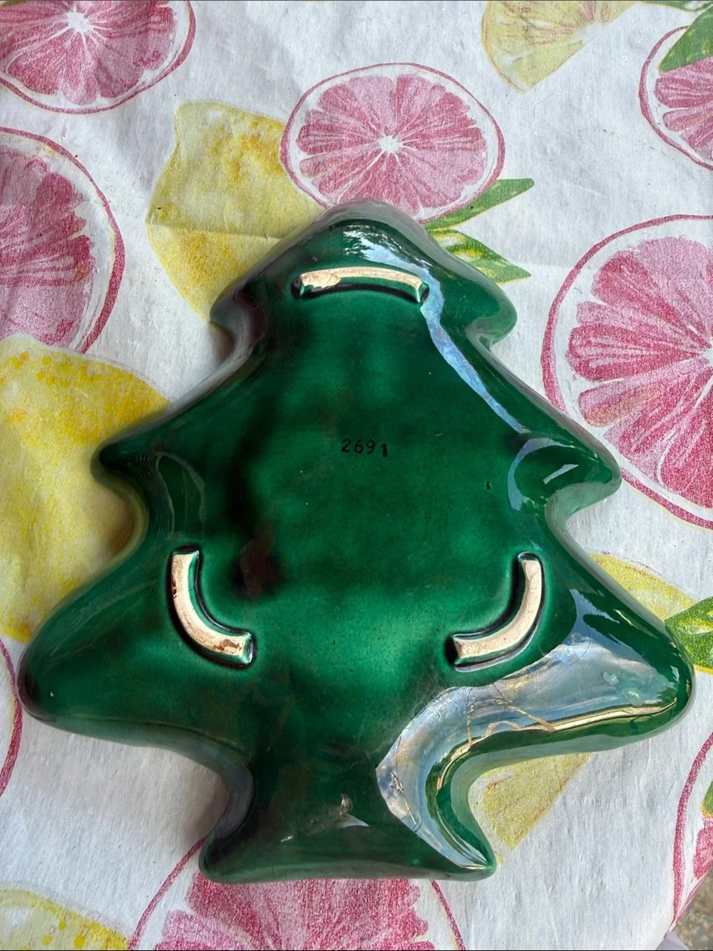 Vintage 1950-65 Lefton Ceramic 8 x 7” Christmas Tree Candy Dish made in Japan